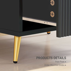 Bedside Table, Nightstand with 2 Drawers, Side End Table with Metal Legs for Bedroom, Black