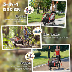 3-in-1 Bike Trailer for Kids, Running Stroller with 2 Seats, Jogging Cart with 5-Point Harness, Storage Units, Blue