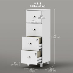 4 Drawer File Cabinet with Lock, Office Filing Cabinet, A4 Letter Size, Hanging File Folders, Black