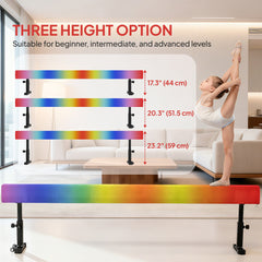 7.5ft Adjustable Balance Beam, Gymnastics Beam with Wheels, Gymnastics Equipment for 6+ Years Old Training