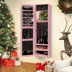Jewelry Cabinet Wall or Door Mounted Jewelry Armoire Modern Hanging Jewelry Organizer-Pink