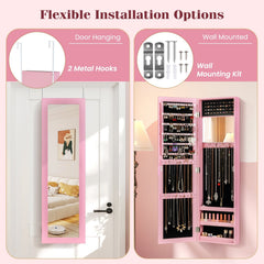 Jewelry Cabinet Wall or Door Mounted Jewelry Armoire Modern Hanging Jewelry Organizer-Pink