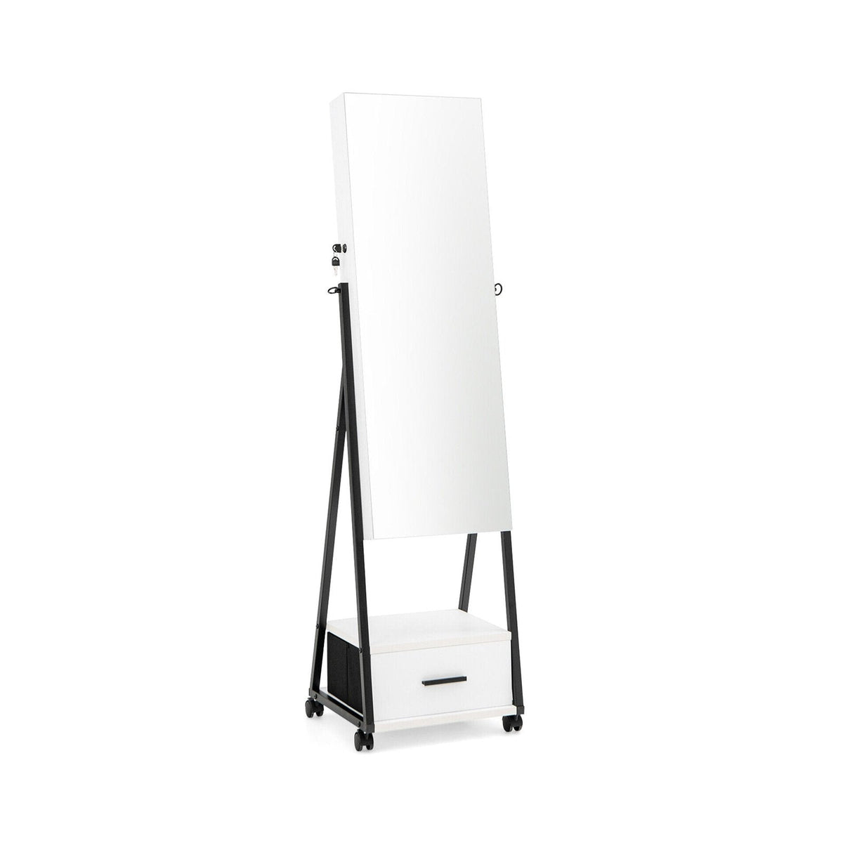Jewelry Cabinet with Full-Length Mirror-White