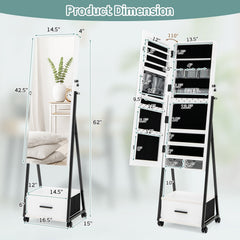 Jewelry Cabinet with Full-Length Mirror-White