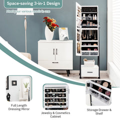 Jewelry Cabinet with Full-Length Mirror-White