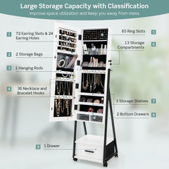 Jewelry Cabinet with Full-Length Mirror-White