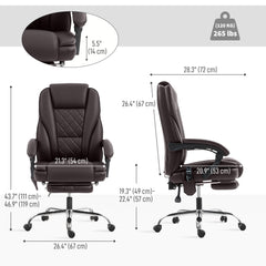 Massage Office Chair, Reclining Computer Chair with Adjustable Height and Footrest, Dark Brown