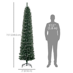 6FT Artificial Snow Dipped Christmas Tree Xmas Pencil Tree Holiday Home Indoor Decoration with Foldable Black Stand, Green