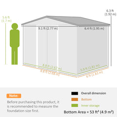 9.1'x6.4'x6.3' Garden Storage Shed w/ Foundation Kit Metal Tool Storage House w/ Double Doors Dark Grey