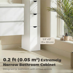 Tall Bathroom Storage Cabinet, Narrow Bathroom Cabinet with Drawers and Open Shelves for Small Spaces, White and Grey