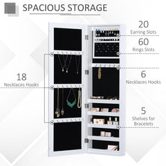 Mirror Jewellery Cabinet Armoire with Full Length Mirror, Wall Mounted Jewellery Organizer, White