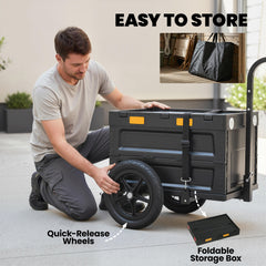 Bike Trailer with Foldable Storage Box and Lid, Quick Release Wheels, Reflective Stickers, Safety Flag