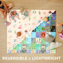 Foldable Baby Plat Mat, 71" x 59" Kids Floor Mat for Crawling and Learning, Number & Animal Theme