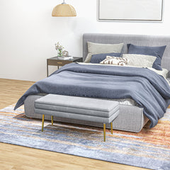 39" Storage Ottoman, Velvet End of Bed Bench with Steel Legs, Foot Stool with Storage for Bedroom, Living Room, Beige