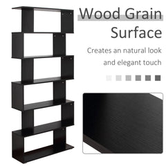 Wooden S Shape Bookcase 6 Shelves Storage Display Home Office Furniture