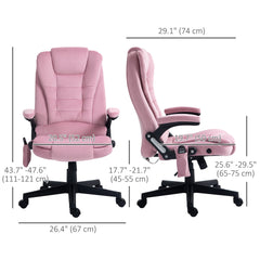 Reclining Massage Office Chair, Executive Office Chair with High Back, Swivel Wheels, Pink