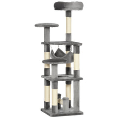 52" Multi-Level Cat Tree Tower, Kitten Scratcher Activity Center Play House with Hammock - Grey