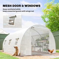Walk-in Tunnel Greenhouse, Plant Hot House w/ Support Rods, Roll-up Mesh Door, Mesh Windows, 13'x9.8'x6.6', Green