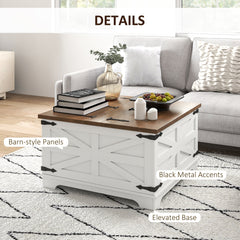 Farmhouse Coffee Table, Square Center Table with Flip-top Lids, Hidden Storage Compartment, Black