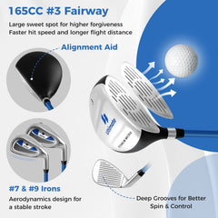 Junior Complete Golf Club Set for Age 8 to 10-Blue