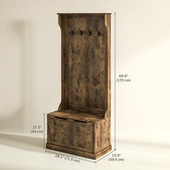 4-In-1 Hall Tree with Coat Rack, Top Shelf, Shoe Storage and Bench Seat, Entryway Bench with 4 Hooks