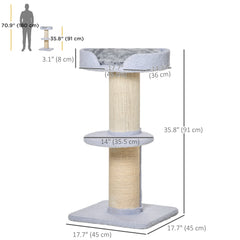 Cat Tree Kitty Tower with Sisal Mat Scratching Post, Cat Bed, Cushion, Perch, 18" x 18" x 36", Brown