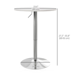 High Top Bar Table, Adjustable Round Kitchen Table with Swivel Top and Steel Base, Bistro Table for 2 People, White