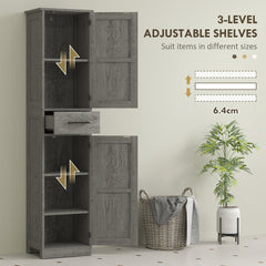 67" Tall Bathroom Cabinet, Narrow Bathroom Storage Cabinet with Drawer, Barn Doors and Adjustable Shelves, Black