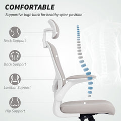 Ergonomic Office Chair, Mesh Desk Chair with Adjustable Headrest, Lumbar Support and Height, Flip-Up Armrests, Black