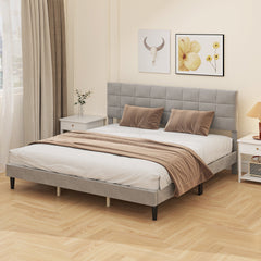 Queen Size Bed Frame with Upholstered Headboard, Modern Platform Bed Frame with Wood Slats, 1100 lbs Capacity, Cream