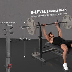 Adjustable Weight Bench, Foldable Bench Press with Barbell Rack and Dip Station for Home Gym, Strength Training Multiuse Workout Bench, Black