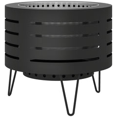 Round Fire Pit with Fire Poker, Portable Wood Burning Firepit with Ash Tray and Hairpin Legs, Outdoor Fireplace, Black