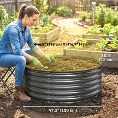 Galvanized Raised Flower Bed, 3 x 3 x 1.5 ft Outdoor Metal Raised Bed with Safety Edging and Gloves, Dark Grey