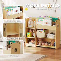 Kids Bookshelf and Toy Storage Organizer, 3 Tier Montessori Toy Organizer with Open Display for Nursery, Natural