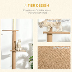 100" Floor To Ceiling Cat Tree w/ 3 Perches Activity Center for Kittens Cat Tower Furniture, Brown