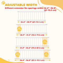 26"-37" Dog Gate, Adjustable Pet Gate, Fits 10" Tall with 2 Extension, Pressure Mount Kit for Stairs and Doorways, Black
