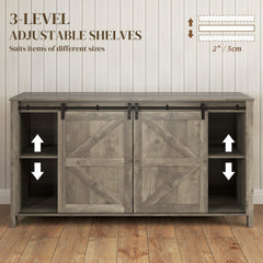 60" Buffet Cabinet, Farmhouse Sideboard with Sliding Barn Doors, Drawers and Adjustable Shelves, Cream White