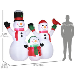 8ft Inflatable Christmas Snowman Family with A Red Bird, Blow-Up Outdoor LED Yard Display for Lawn Garden Party