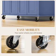 Kitchen Island with Storage, Rolling Trolley Cart with Rubber Wood Top, Spice Rack, Towel Rack, Brown Oak