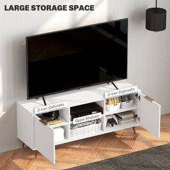 TV Stand with Storage for 55 Inch TV, Modern TV Cabinet with 2 Open Shelves and 2 Cabinets for Living Room, Black