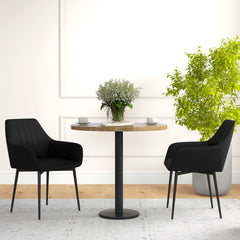 Dining Chairs Set of 2, Linen Upholstery Accent Chair with Back, Armrest, Metal Legs, Dark Grey