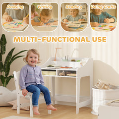 Kids Desk and Chair Set with Storage, Shelves for Bedroom, 3-8 Years Old, White