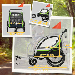 3-in-1 Bike Trailer for Kids, Running Stroller with 2 Seats, Jogging Cart with 5-Point Harness, Storage Units, Blue