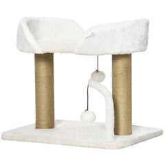 Cat Tower Condo for Indoor Cats, Small Cat Tree with Jute Scratching Posts, Top Perch, Dangling Balls, Light Grey
