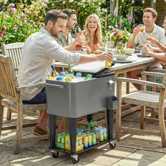 80 Quart Rolling Patio Cooler Cart with Storage Shelf, Patio Cooler with Locking Wheels, Bottle Opener & Cap Catcher