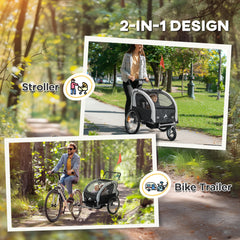 2-in-1 Bike Trailer for Kids, Foldable 2-Seat Baby Stroller with 5-Point Harness, Rubber Wheels, Storage Bag, Black