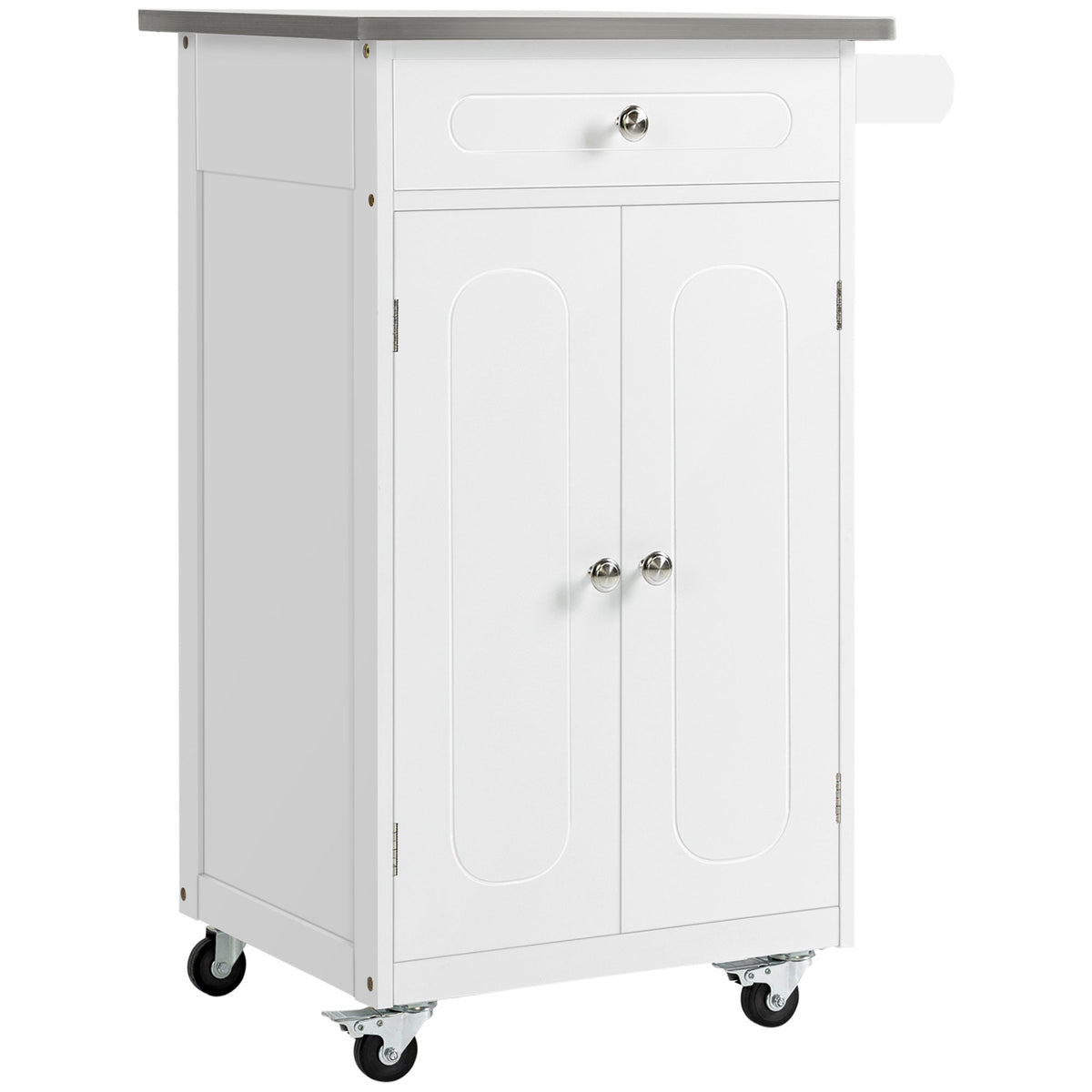 Kitchen Cart, Small Kitchen Island, Stainless Steel Top Utility Trolley on Wheels with Storage Drawer for Dining Room, Kitchen (White)