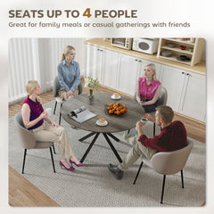47" Round Kitchen Table for 4, Industrial Dining Table with Steel Legs for Dining Room, Grey Wood Grain and Black