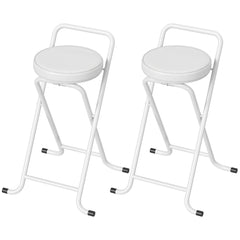 Foldable Bar Stools Set of 2, Folding Kitchen Chairs with PU Cushioned Seat, Footrest, Black
