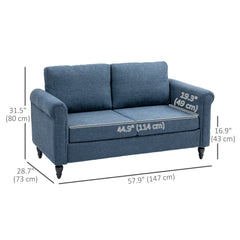 Vintage Loveseat, Upholstered Love Seat Furniture, Chenille-feel Fabric 2 Seater Sofa Couch with Rolled Arms, Gourd-Shaped Rubber Wood Legs for Living Room, Dark Grey